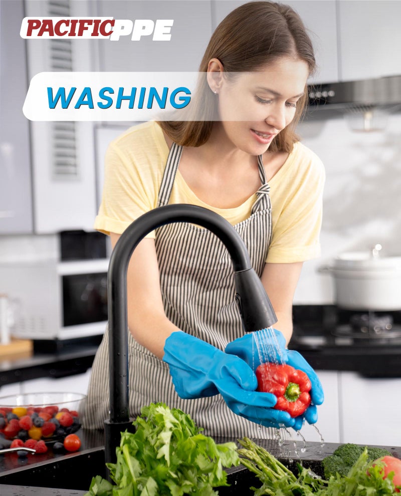 PACIFIC PPE 2 Pairs Reusable Dishwashing Cleaning Gloves with Latex Free, Cotton Lining, Kitchen Gloves, Blue, Medium - Image 5